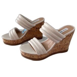 Steve Madden Wipeout Wedge Cork Wedge Sandal Cream Strappy - Size 9.5
